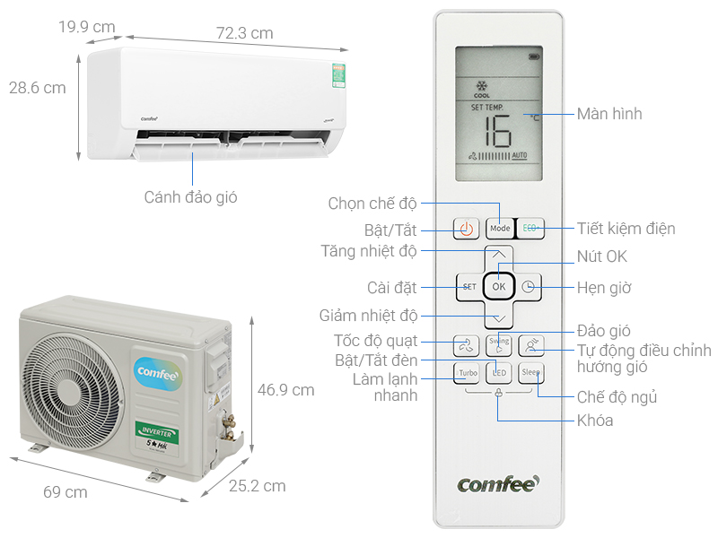 Máy lạnh treo tường Comfee CFS-10VG Inverter 1.0HP - Thiết kế sang trọng phân phối bởi Lê Phạm