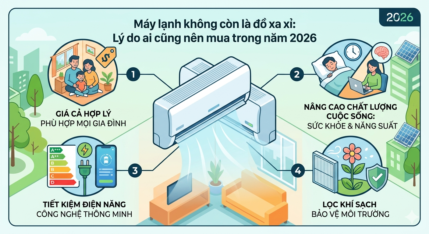 Máy lạnh không còn là đồ xa xỉ: Lý do ai cũng nên mua trong năm 2026 | Điện Lạnh Lê Phạm